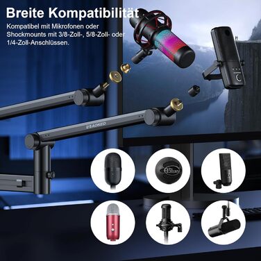 Стійка-тримач для мікрофона Aokeo AK-58 низькопрофільна, для HyperX QuadCast, SoloCast, Elgato Wave, Shure SM7B, Blue Yeti, Blue Snowball