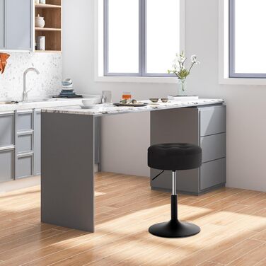 Крісло для туалетного столика WOLTU, пуф з місцем для зберігання, регульована висота, обтягнутий велюром, 360° обертання, для спальні, вітальні, їдальні, чорний, BH329sz-1