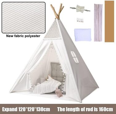 Camiraft Тент-Тіпі для дітей сірого кольору, ігровий намет з бавовни для хлопчиків та дівчаток, складаний намет-халапа для гри в приміщенні та на вулиці