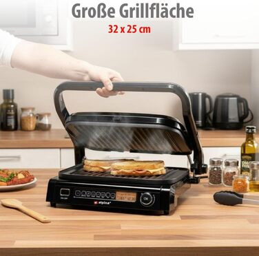 Контактний гриль Alpina Optigrill 2100W: гриль для сендвічів, паніні та овочів з антипригарним покриттям та інтелектуальним режимом приготування