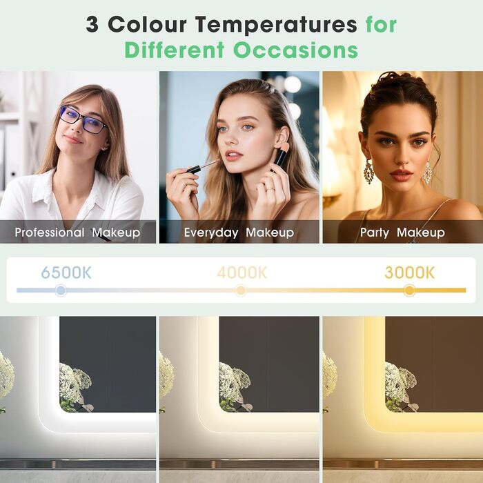 Дзеркало для ванної кімнати S'bagno з підсвічуванням 80x60 см, Bluetooth, 5x збільшення, протитуманне покриття, 3 кольори, регулювання яскравості, пам'ять налаштувань, загартоване скло, IP44 вологостійкість, горизонтальне/вертикальне встановлення