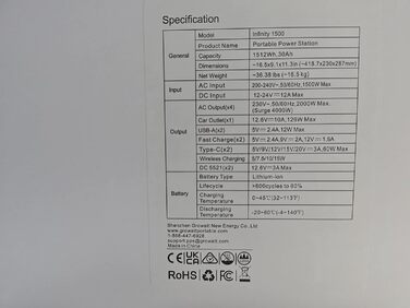 Портативна електростанція GROWATT Infinity 1300 сонячний генератор 1512 Втгод, 4 шт. 230 В/1800 Вт змінного струму, швидка зарядка 1,8 години