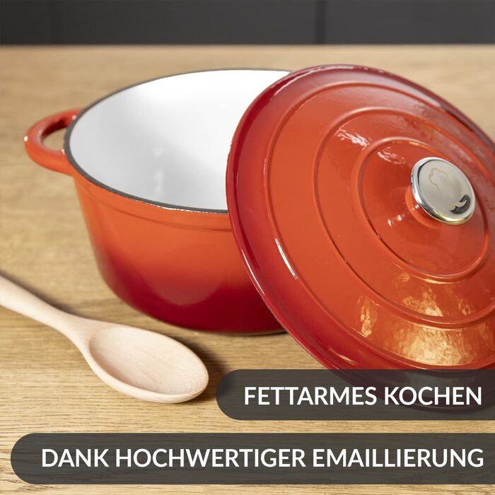Чавунна каструля 26 см 4,7 л з емальованим покриттям-Голландська духовка з індукційною кришкою-чавунна сковорода для випічки хліба-емальована кокотка