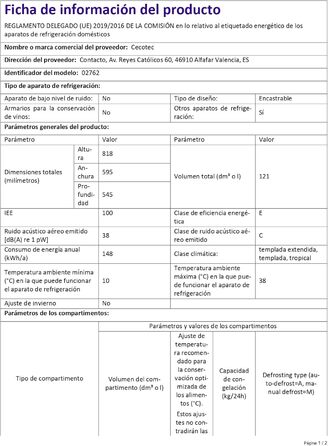 Міні-холодильник Cecotec Bolero CoolMarket TT 107: 121 л, вбудований, чорний, регулювання температури, відсік для овочів, морозильна камера