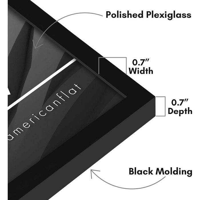 Американська плоска рамка для фотографій розміром 28,9 х 38,1 см, тонкий край, фоторамка з полірованим оргсклом, горизонтальний і вертикальний формати для стіни (чорний, 13х19)