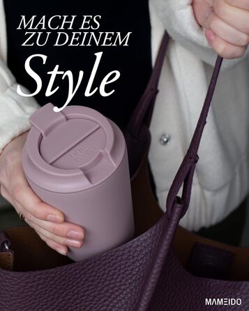 Термокружка MAMEIDO з трубочкою: сталева, подвійні стінки, 350 мл, ізольована, без витоку, для кави з собою (Powder Blush)