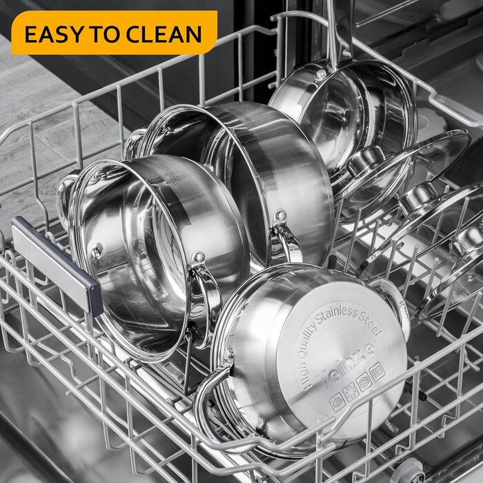 Набір каструль Velaze 7-ка з нержавіючої сталі, з кришками, індукційні, PFOA free, для всіх плит, сріблясті