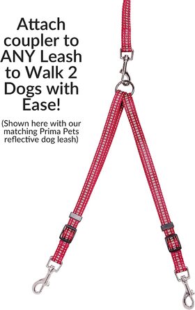 Світловідбиваючий регульований подвійний повідець для собак, довжина кожної сторони регулюється від 28 до 51 см, подвійний повідець, який дозволяє легко вигулювати 2 собак, доступний в малому, середньому і великому розмірах, ширина 1,5 см червоний