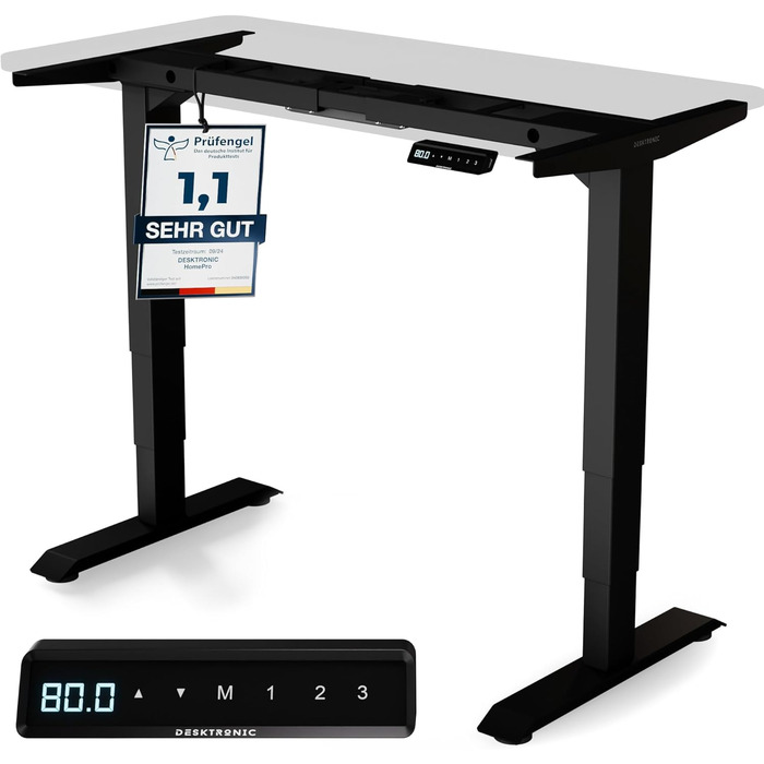 Електричний регульований стіл Desktronic - білий/чорний, з сенсорним керуванням та подвійним мотором