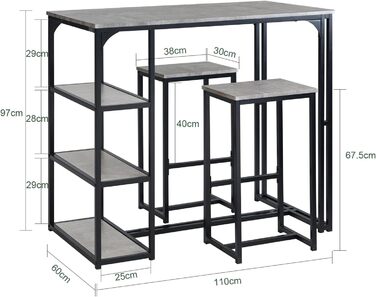 SoBuy OGT43-HG Барний стіл з 3 стільцями: комплект для їжі, стоячий стіл, барна стійка, світло-сірий
