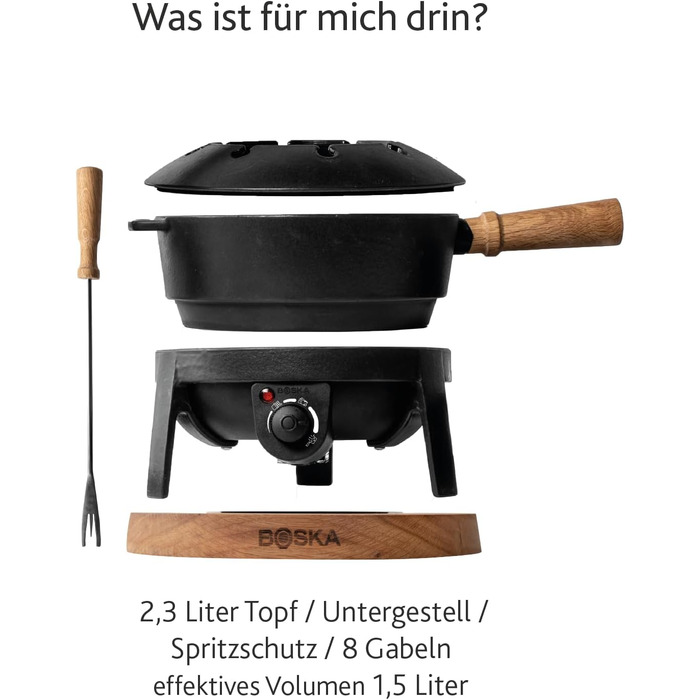 Електричний Фондю-сет Boska 2.3L з регулюванням температури - для сиру, шоколаду, гарячого супу та м'яса (з нержавіючої сталі та чавуну)
