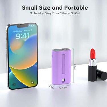 Виходи, LED дисплей, сумісний з iPhone 14/13/12 (фіолетовий), 10800mAh, PD 15W, 3