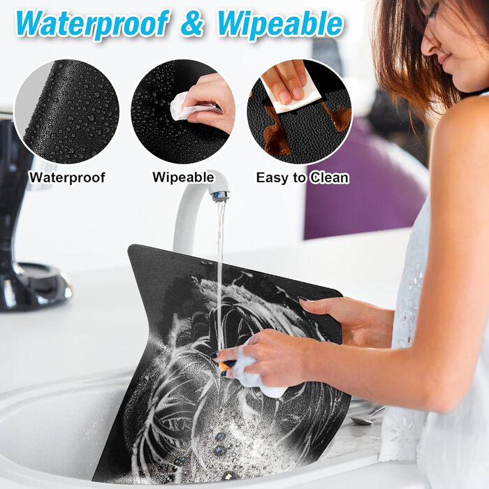 Набір скатертин 6 шт., двосторонні скатертини з підставками, термостійкі, неслизькі, водонепроникні, миючі та легко очищувані, скатертини для дому та вулиці, обідній стіл, кухня, декор Чорний / Сірий