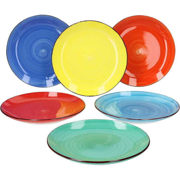 Набір з 6 десертних тарілок різнокольоровий I Міцний набір посуду з кераміки на 6 персон I Ретро-дизайн - барвистий посуд у 6 чудових кольорах I Тарілка для сніданку кольорова ø 19,5 см 6 предметів