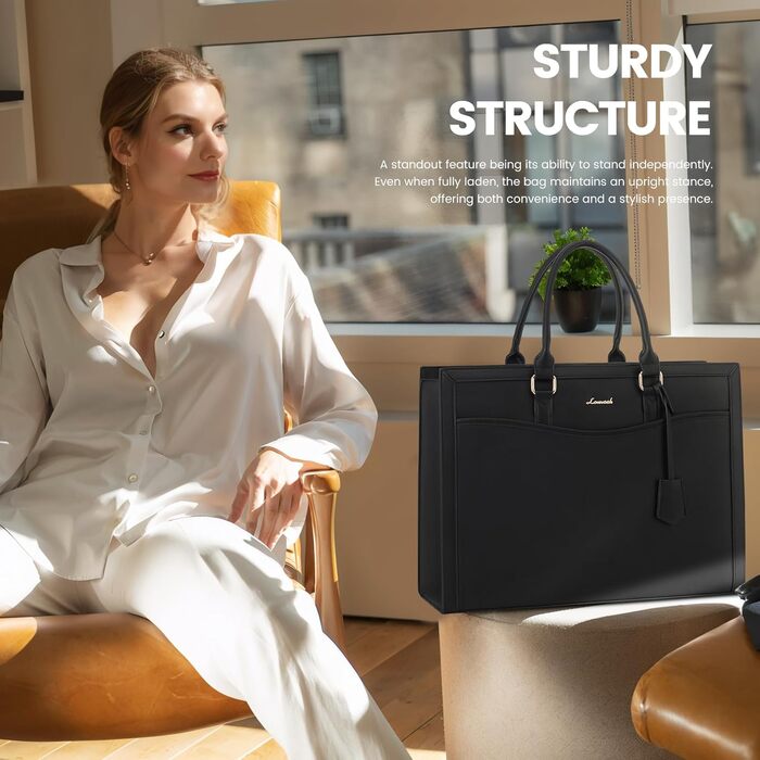 Сумка для ноутбука LOVEVOOK 15.6 дюймів, жіноча, велика, з натуральної шкіри, shopper, tote bag, для роботи, навчання, універсальна, чорна