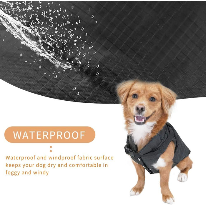 Зимове пальто для собак Eastlion, водонепроникне, тепле, D-кільце, чорне, розмір S