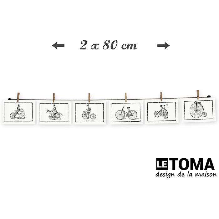 ЛеТОМА - мотузка для фотографій з 16 затискачами, включаючи запатентований тримач для мотузки, ідеально підходить для швидкого розвішування фотографій і листівок-мотузка для фотографій з високоякісної натуральної конопель-ручна робота в Німеччині (80 см (
