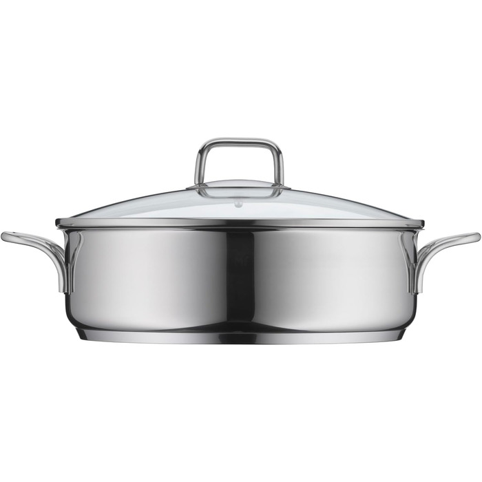 Сковорода WMF Schmorpfanne 28 см з високим бортиком, каструля-жаровня Induktion, сковорода з кришкою 5.0л, Cromargan нержавіюча сталь з покриттям, для духовки, антипригарне покриття, високий бортик