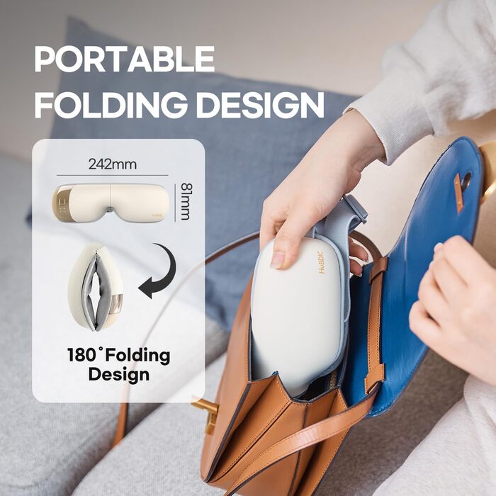 Масажер для очей HubiCare з підігрівом та вібрацією для зняття напруги, мігрені та зменшення втоми очей (Бежевий)