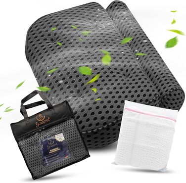 Подушка для ванни з сіткою для прання - Максимальний комфорт та розслаблення з новітньою технологією Air Mesh - Подушка для ванни з 7 потужними присосками - Подушка для шиї/голови (Сірий)