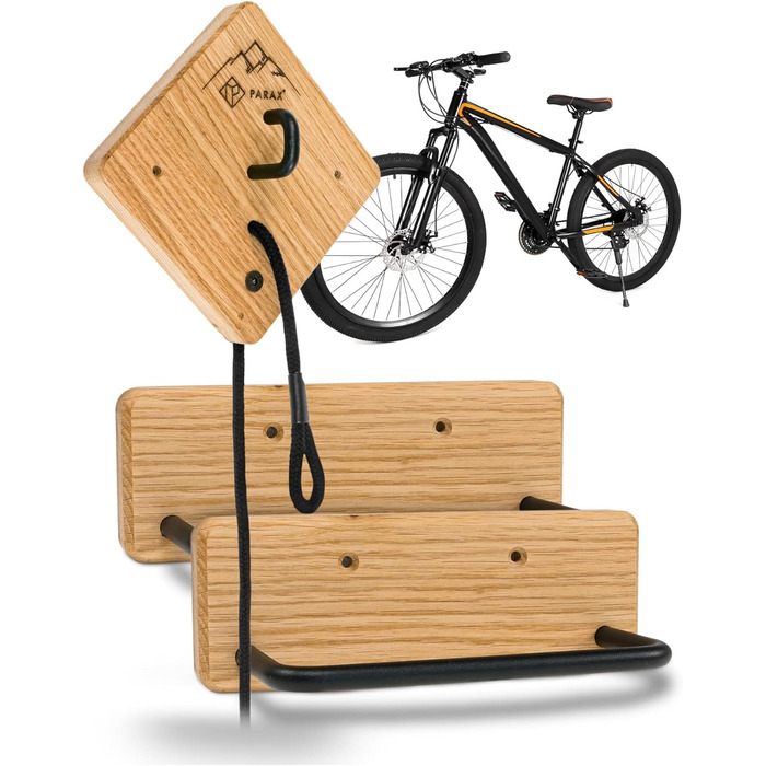 Настінний кронштейн для велосипеда PARAX U-Rack Wood тримач для велосипеда для MTB, електровелосипеда, жіночого велосипеда, шосейного велосипеда, гравійного велосипеда тримач для велосипеда Стінка до 35 кг Внутрішнє зберігання для гаража, квартири, віталь