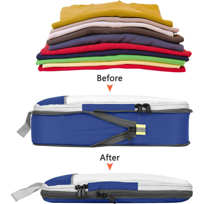 Набір компресійних органайзерів для одягу в подорож Gonex, 6 предметів, темно-синій — міцні сумки-пакувальники для валізи