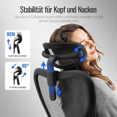 Yaasa Chair Plus: Ергономічне офісне крісло з підголівником, 2D-підтримкою попереку та 4D-підлокітниками. Переможець тесту! Чорний, до 150 кг.