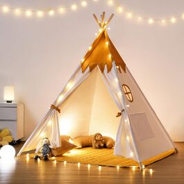 Намет Besrey Teepee для дітей, бавовняний ігровий намет для внутрішнього / зовнішнього використання з підсвічуванням і килимком (жовтий)