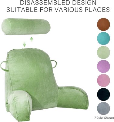 М'яке крісло-мішок для читання з велюру, для дорослих, з підтримкою спини та підлокітниками, з кишенею та знімним чохлом (колір кавовий) (зелений)