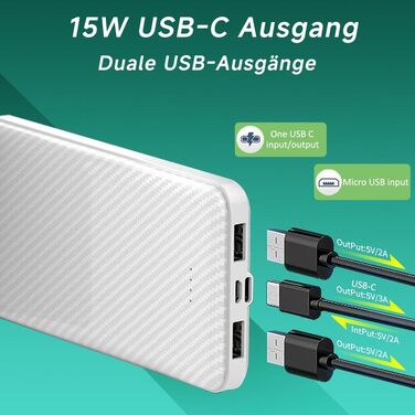 Ультратонкий, 3A USB C, портативний зарядний пристрій для iPhone, Samsung, Huawei, iPad, 12000mAh