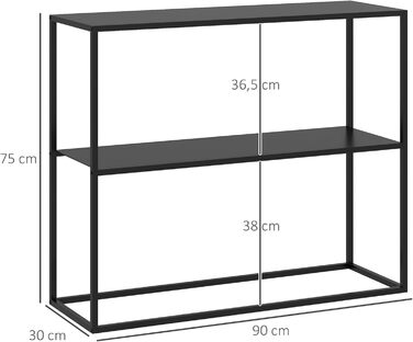 Консольний стіл HOMCOM, 2 рівня, проти нахилу, сталь, 90x30x75 см, чорний