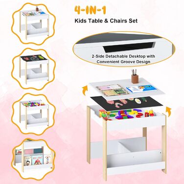 Дитячий стіл LIFEZEAL 3 в 1 з 2 стільцями: стіл для малювання, активностей та їжі. Дитяча меблева група з дерева з місцем для зберігання (колір дерева)