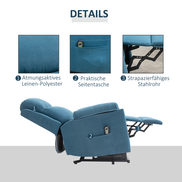 Крісло для електричного телевізора HOMCOM Recliner з допоміжним засобом для літніх людей, функцією відкидання та сну, білизна Look Blue 83x89x102см