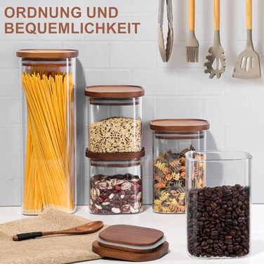 Набір з 4 банок для зберігання (500 мл) з дерев'яною кришкою - герметичні контейнери з боросилікатного скла