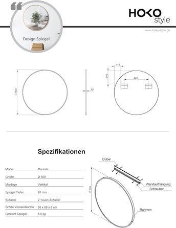 Дзеркало настінне овальне HOKO Design 45x75 см з металевим матовим каркасом. Можлива вертикальна та горизонтальна установка. Підходить для ванної, коридору, спальні та вітальні.