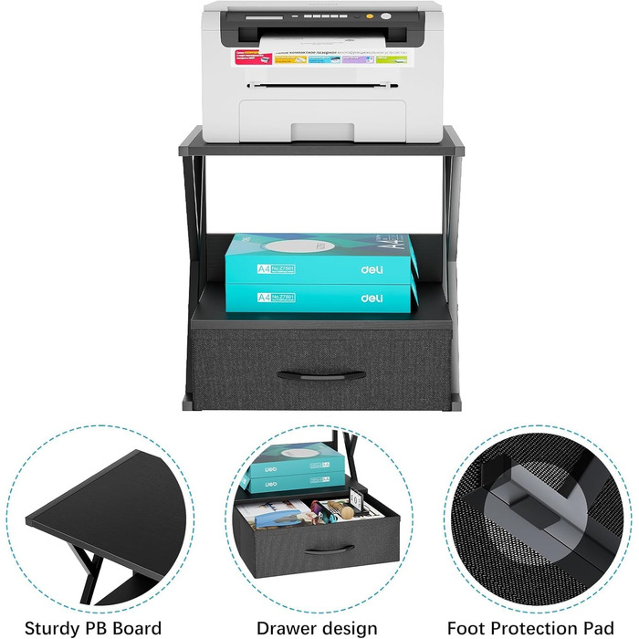 Підставка для принтера з ящиком, стіл-організатор, чорний. Підходить для офісу, дому, школи, копіювальних машин та сканерів