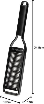 Терка кухонна Microplane Fein з нержавіючої сталі, Made in USA, для пармезану, цитрусових, часнику, чилі та твердих спецій, серія Black Sheep, чорна, тонка леза