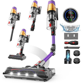 Бездротовий пилосос Linkfly A12 з функцією миття підлоги, 8-в-1, 48Kpa, 550W, 70Min, сенсорний екран, контейнер 1,5L, док-станція для стін, підходить для килимів/авто/шерсті домашніх тварин, фіолетовий