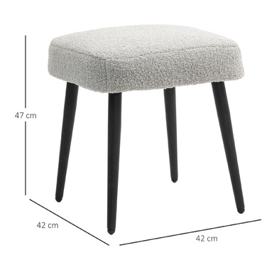 HOMCOM Footstool Квадратний табурет з кашеміровим виглядом, підставка для ніг зі сталевими ніжками, ідеально підходить для вітальні та спальні, світло-сірий