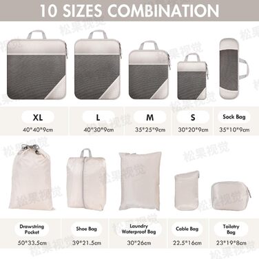 Набір органайзерів для валізи та рюкзака 10 предметів, компресійні сумки для одягу та речей у подорож, чорний