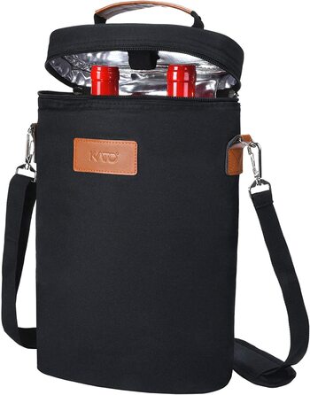 Като Тіррінія ізольована сумка-холодильник для вина, сумка-холодильник на 2 пляшки, сумка-холодильник для вина Дорожні сумки-сумки з ручкою і регульованим тримачем