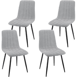 Набір з 4-х оббитих стільців для їдальні з тканини льон та чорними металевими ніжками, смугастий дизайн, для їдальні, вітальні, спальні, кухні, рецепції, сірий