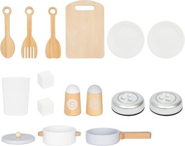 Дитяча дерев'яна кухня Mamabrum XXXL з LED-підсвічуванням та аксесуарами: мікрохвильова піч, посуд, столові прибори. Ігровий набір для дітей 3+