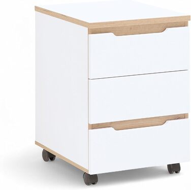 Роликовий контейнер Stella Trading Memphis – білий з імітацією дуба Artisan, 45 x 66 x 55 см – мобільний офісний шафчик з шухлядами