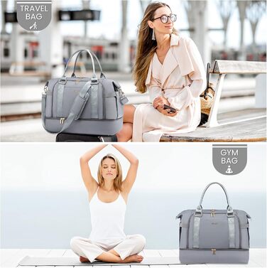 Спортивна сумка LOVEVOOK для подорожей, жіноча дорожня сумка Weekender з косметичкою, відділенням для взуття та мокрих речей, водонепроникна, 37L, сіра