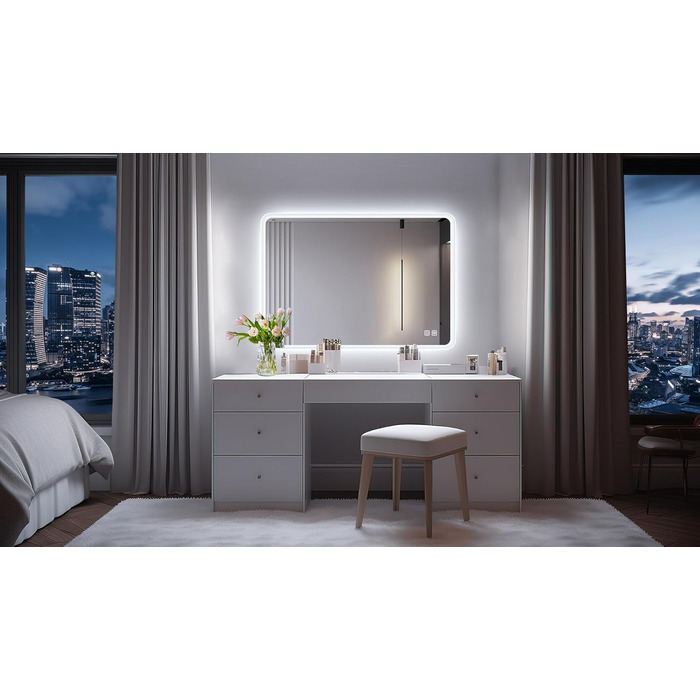 Дзеркало для ванної кімнати S'bagno з підсвічуванням 80x60 см, Bluetooth, 5x лупа, протитуманне покриття, 3 кольори, регулювання яскравості, пам'ять налаштувань, загартоване скло, IP44 вологостійкість, горизонтальне/вертикальне встановлення