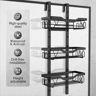 Підвісна душова полиця UUlioyer, без свердління, для скляних дверей, тримач для гелю для душу з шампунем, чорний