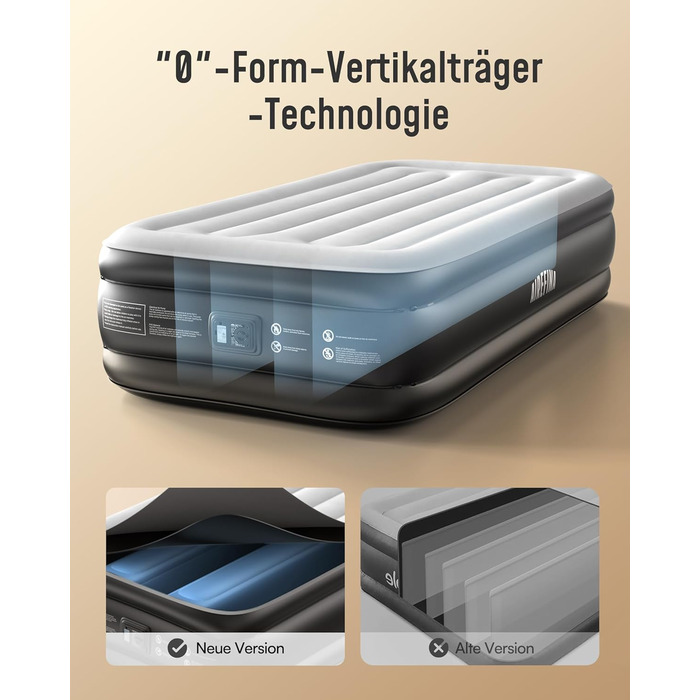 Надувний матрац Airefina з самонадуваванням та інтегрованою помпою, преміум-гостьове ліжко, швидке надування за 3 хвилини, для кемпінгу та дому, 203x152x40 см, 2 особи