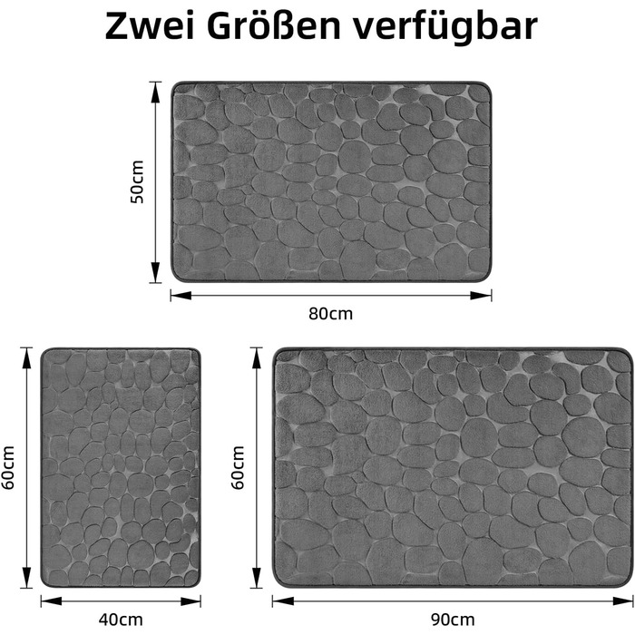 Килимок для ванної кімнати з піною-пам'яттю Chakme, 60x90 см, сірий. Стійкий до ковзання, вбираючий, для ванної та вітальні.