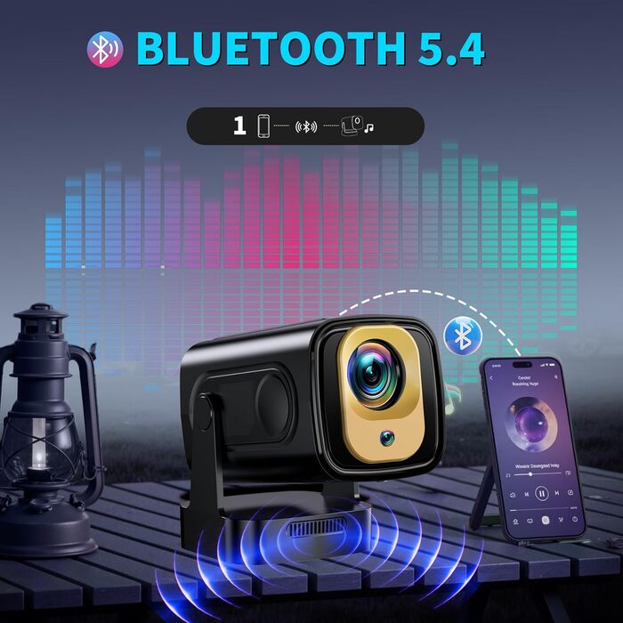 Портативний проєктор Mini Beamer 4K Full HD 1080P з WiFi 6, Bluetooth 5.2 та автоматичною корекцією трапецеїдальних спотворень. Підтримка HDMI, TV Stick, Memory Stick, Laptop. Білий (NT10-Black)